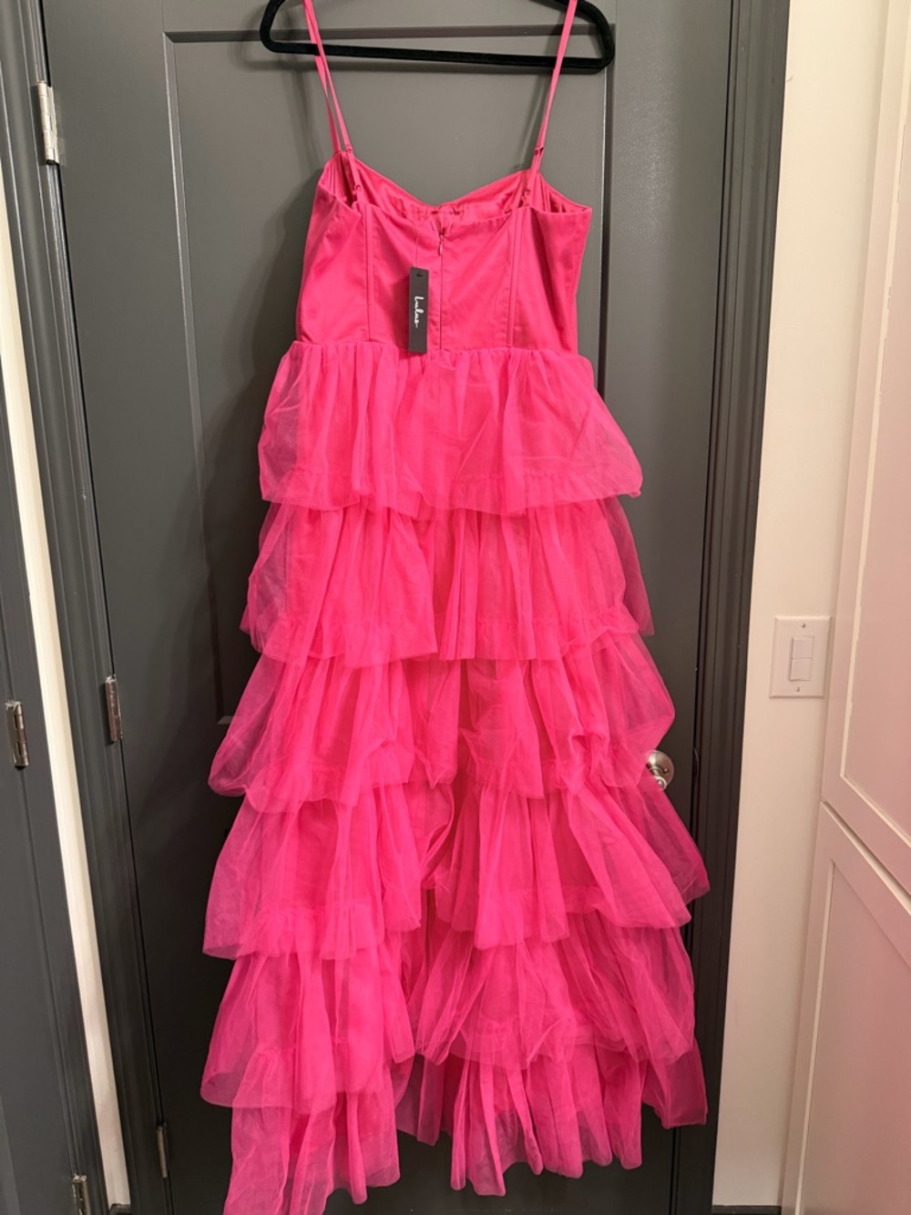Lulus Hot Pink Tiered Tulle Corset Dress - Picture 4 of 6